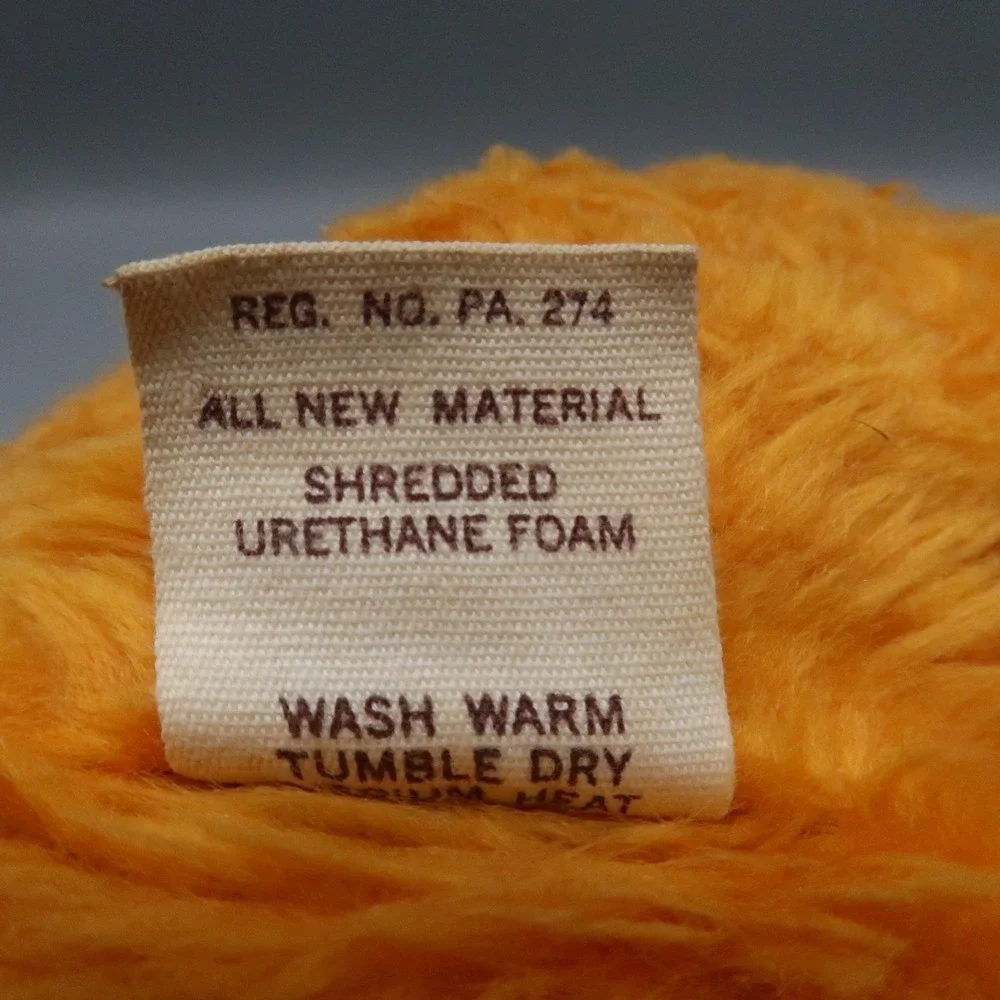 1975 Fisher Price Orange Teddy Bear Plush Stuffed Animal Apple Bib Squeaks #418‎